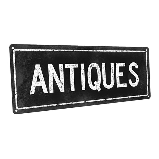 Black Antiques Metal Sign