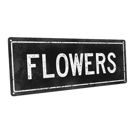Black Flowers Metal Sign