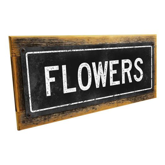 Framed Black Flowers Metal Sign