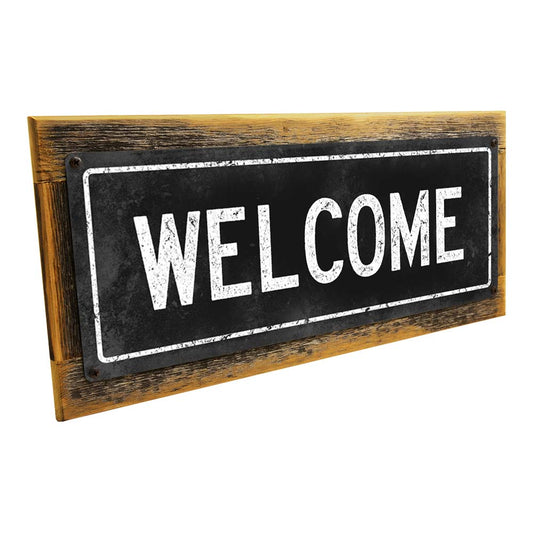 Framed Black Welcome Metal Sign