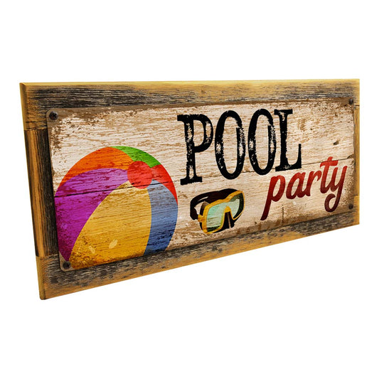 Framed Pool Party Metal Sign