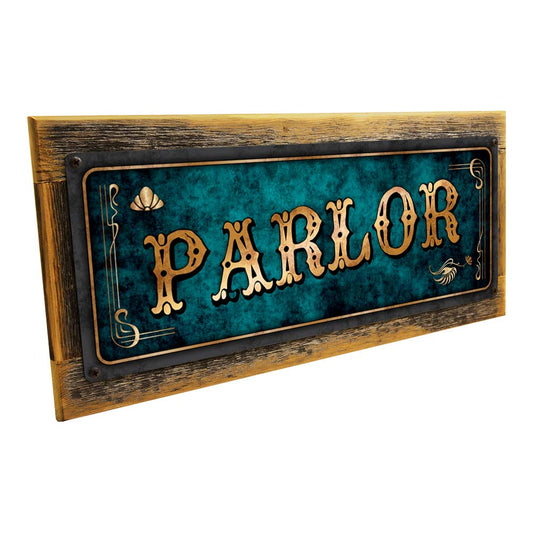 Framed Blue Parlor Metal Sign