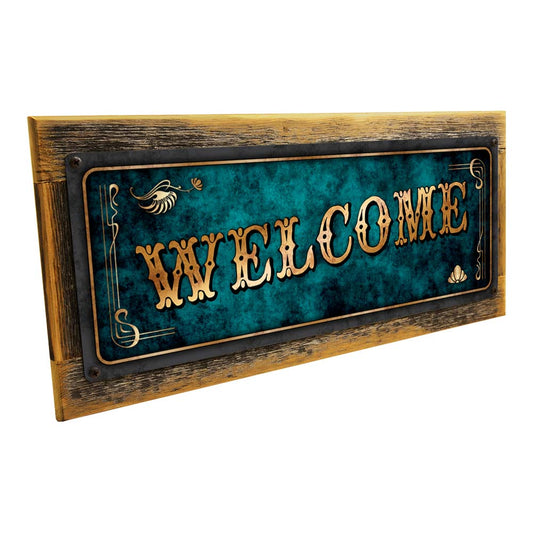 Framed Blue Welcome Metal Sign