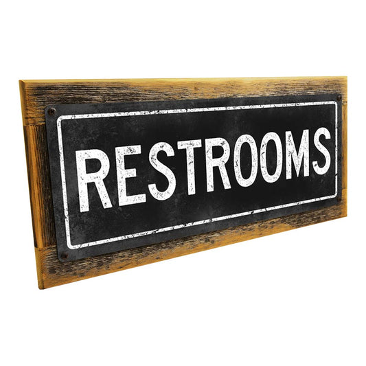 Framed Black Restrooms Metal Sign