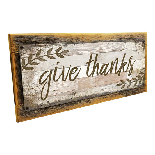Framed Give Thanks Metal Sign