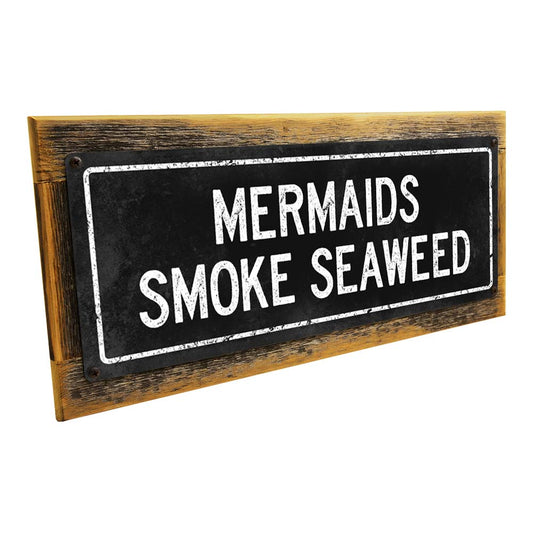 Framed Black Mermaids Smoke Seaweed Metal Sign