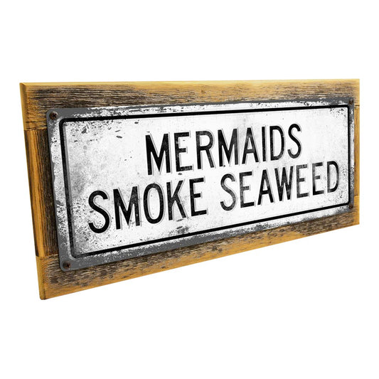 Framed Retro Mermaids Smoke Seaweed Metal Sign