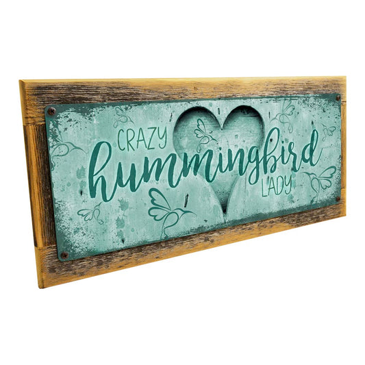 Framed Aqua Crazy Hummingbird Lady Metal Sign