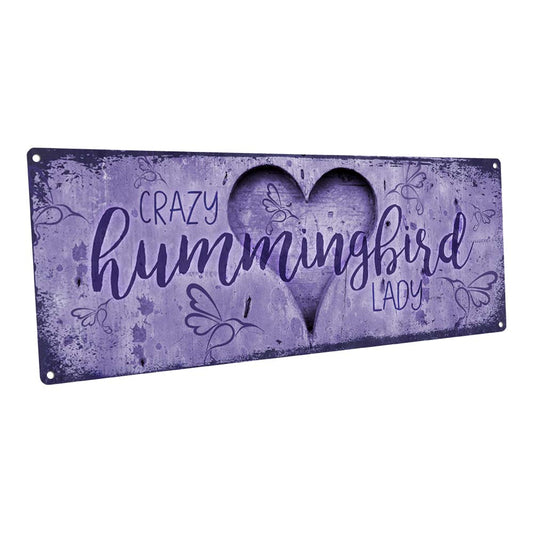 Purple Crazy Hummingbird Lady Metal Sign