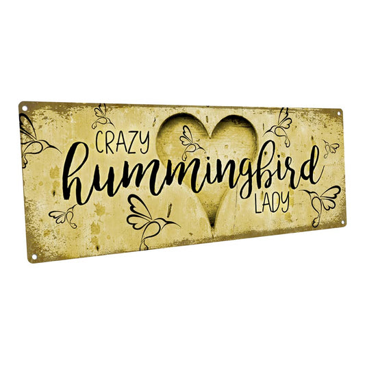 Yellow Crazy Hummingbird Lady Metal Sign