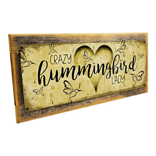 Framed Yellow Crazy Hummingbird Lady Metal Sign