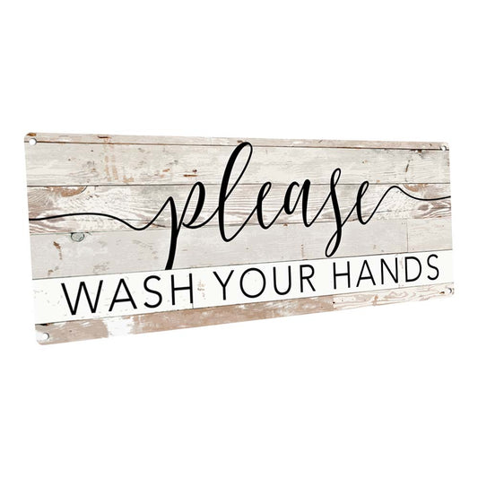 Contemporary Please Wash Your Hands Metal Sign