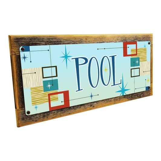 Framed Mid-Century Pool Metal Sign
