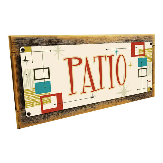 Framed Beige Mid-Century Patio Metal Sign