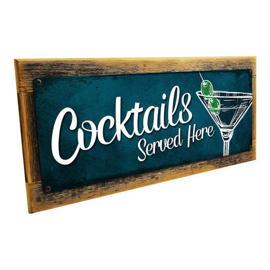 Framed Cocktails Served Here Metal Sign