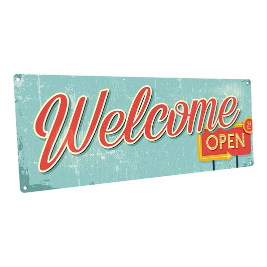 Mid-Century Welcome Open Metal Sign