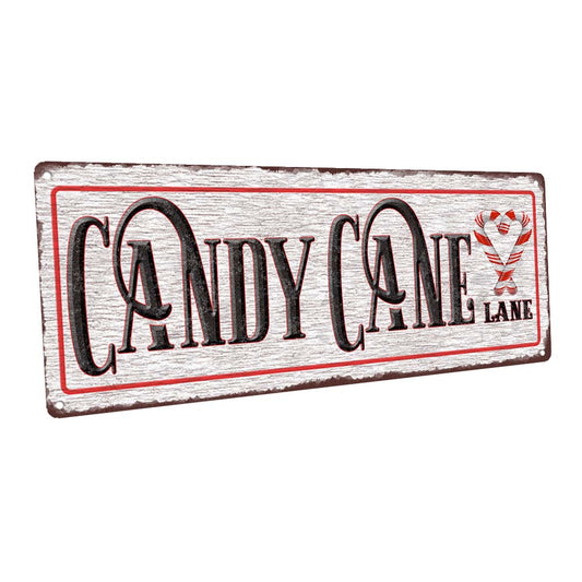 Candy Cane Lane Metal Sign