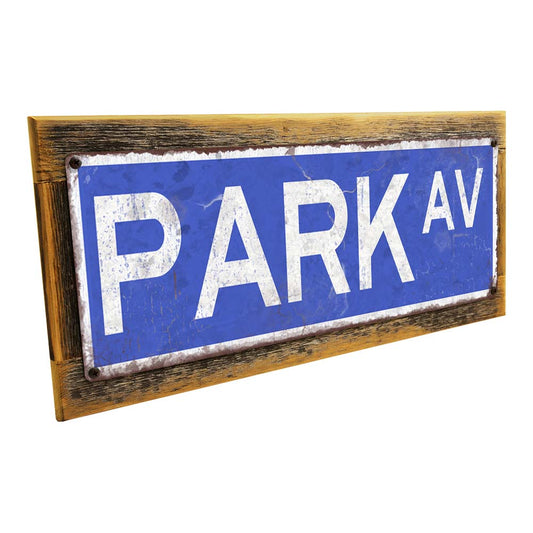 Framed Blue Park Ave. Metal Sign