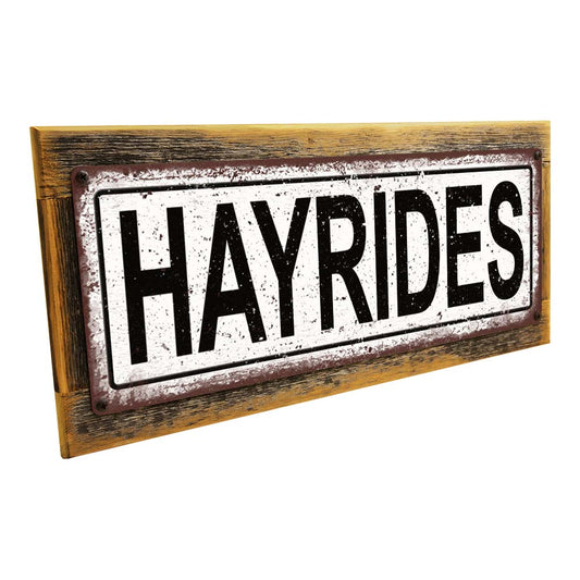 Framed Hay Rides Metal Sign