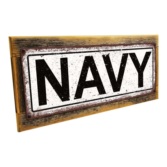 Framed Navy Metal Sign