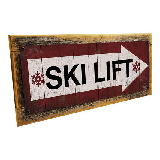 Framed Ski Lift Arrow Metal Sign