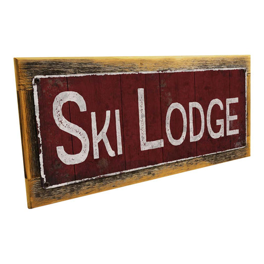 Framed Ski Lodge Metal Sign