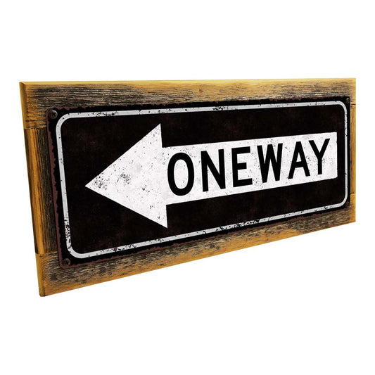 Framed One Way Left Arrow Metal Sign