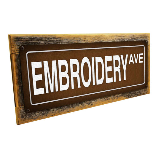 Framed Brown And White Embroidery Ave Metal Sign