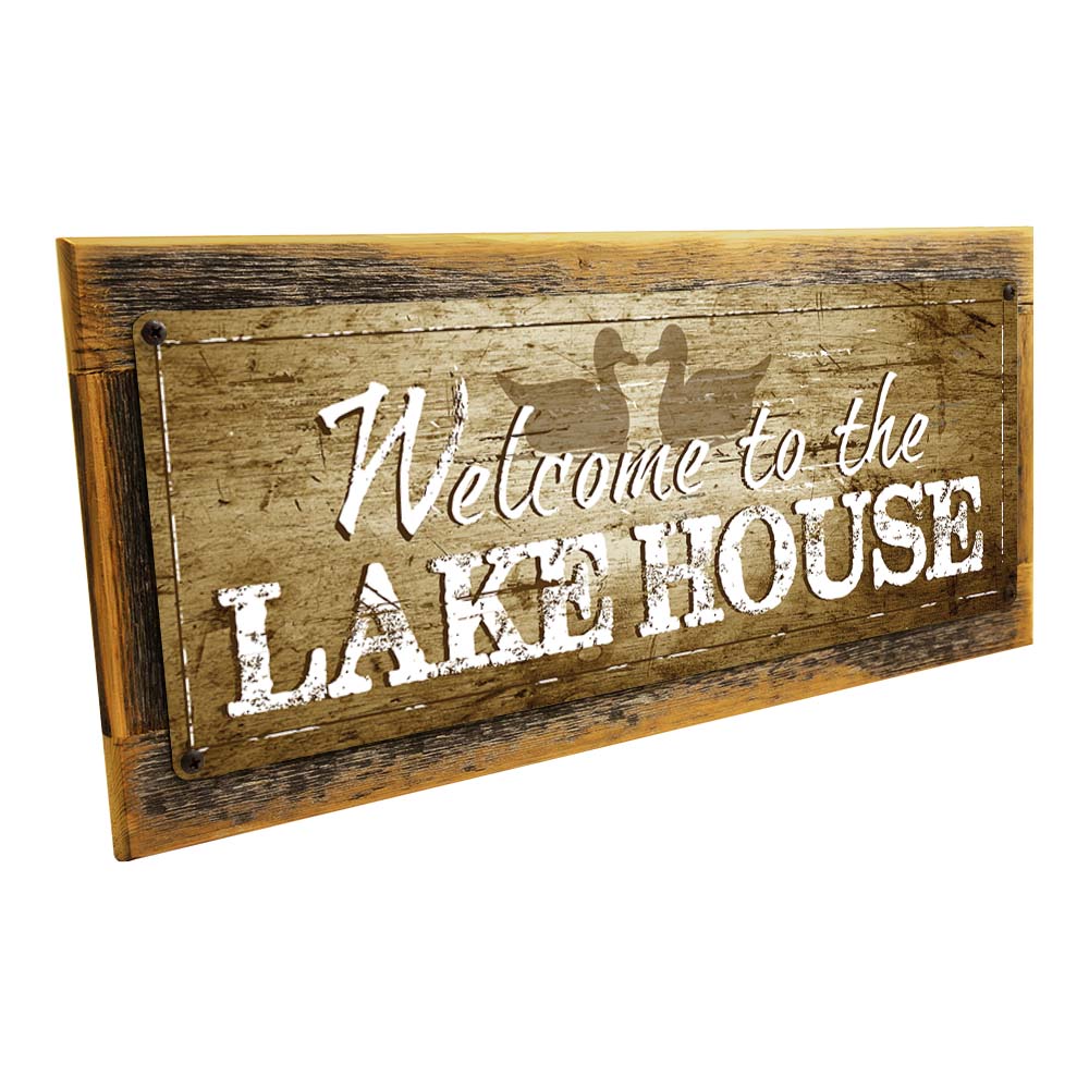 Framed Welcome To The Lakehouse Metal Sign