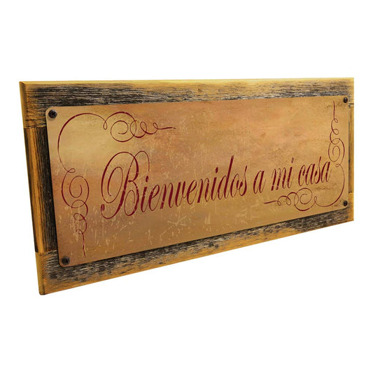 Framed Bienvenidos A Mi Casa Metal Sign