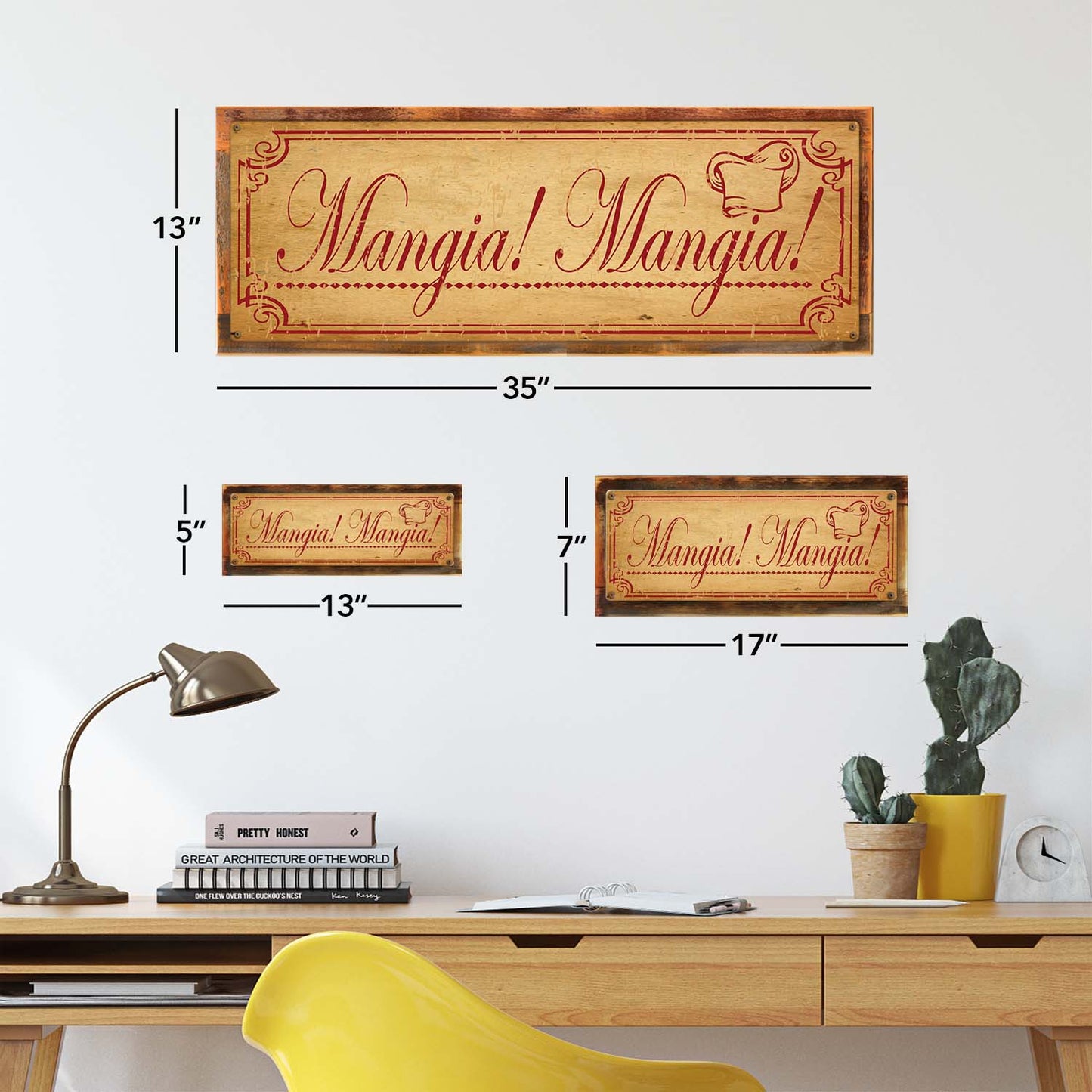 Photo showing relative proportions of different framed product sizes