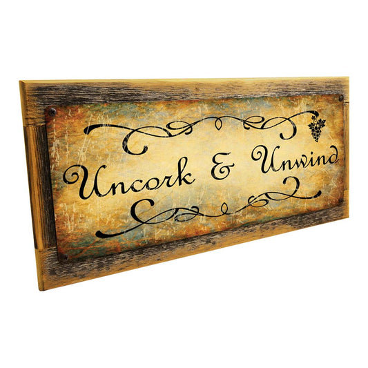 Framed Uncork And Unwind Metal Sign