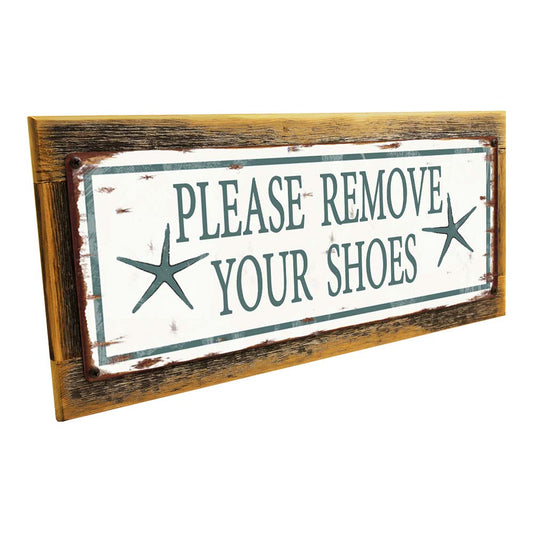 Framed Please Remove Your Shoes Metal Sign