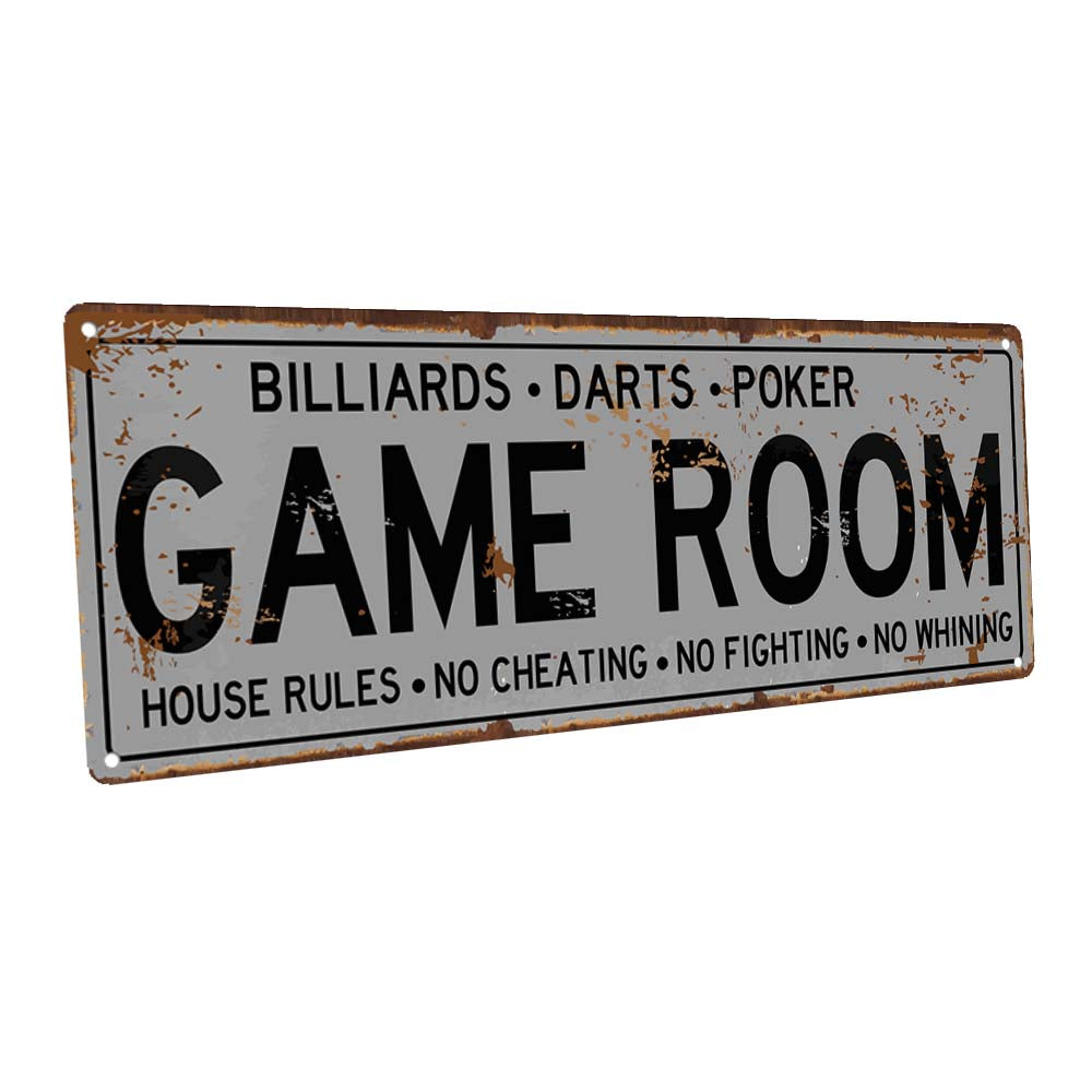 Game Room House Rules Metal Sign