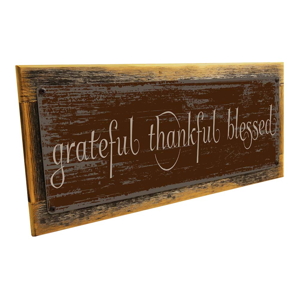 Framed Grateful Thankful Blessed Metal Sign