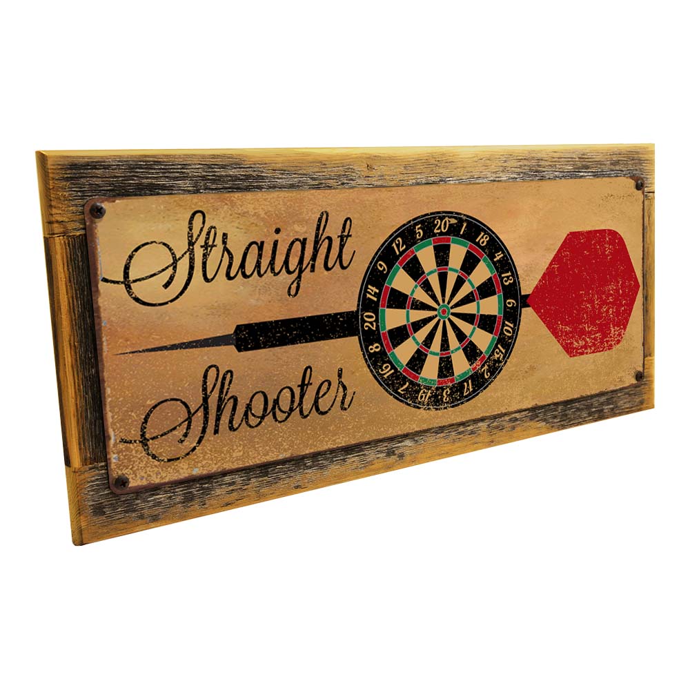 Framed Straight Shooter Bulls Eye Dart Metal Sign