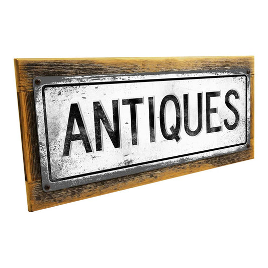 Framed Antiques Metal Sign