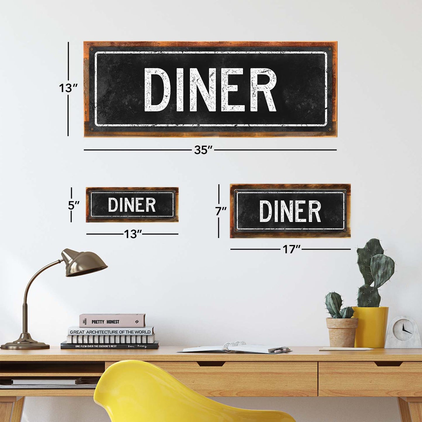 Photo showing relative proportions of different framed product sizes