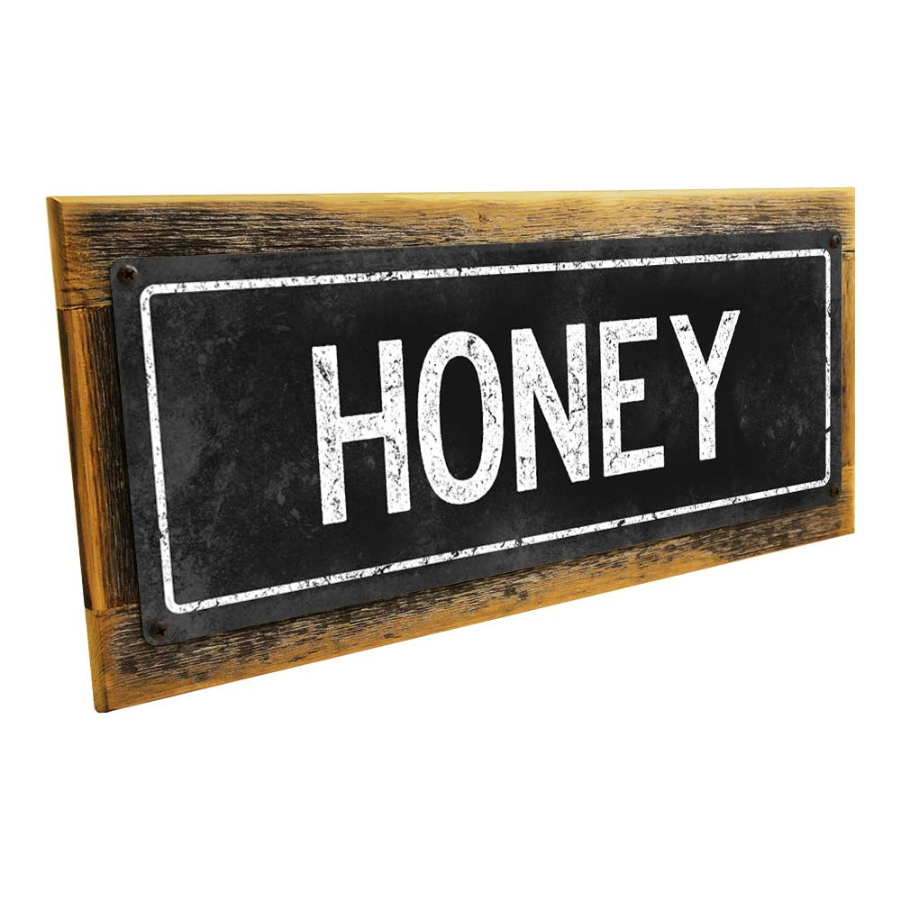 Framed Black Honey Metal Sign