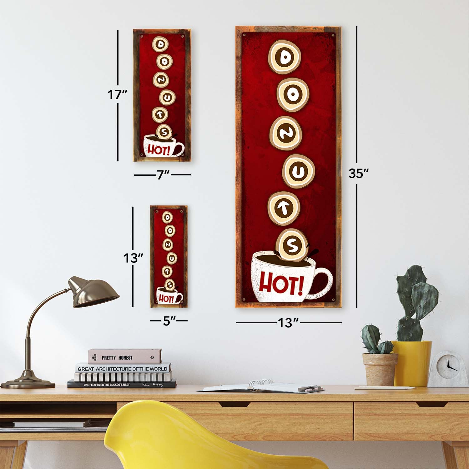 Photo showing relative proportions of different framed product sizes