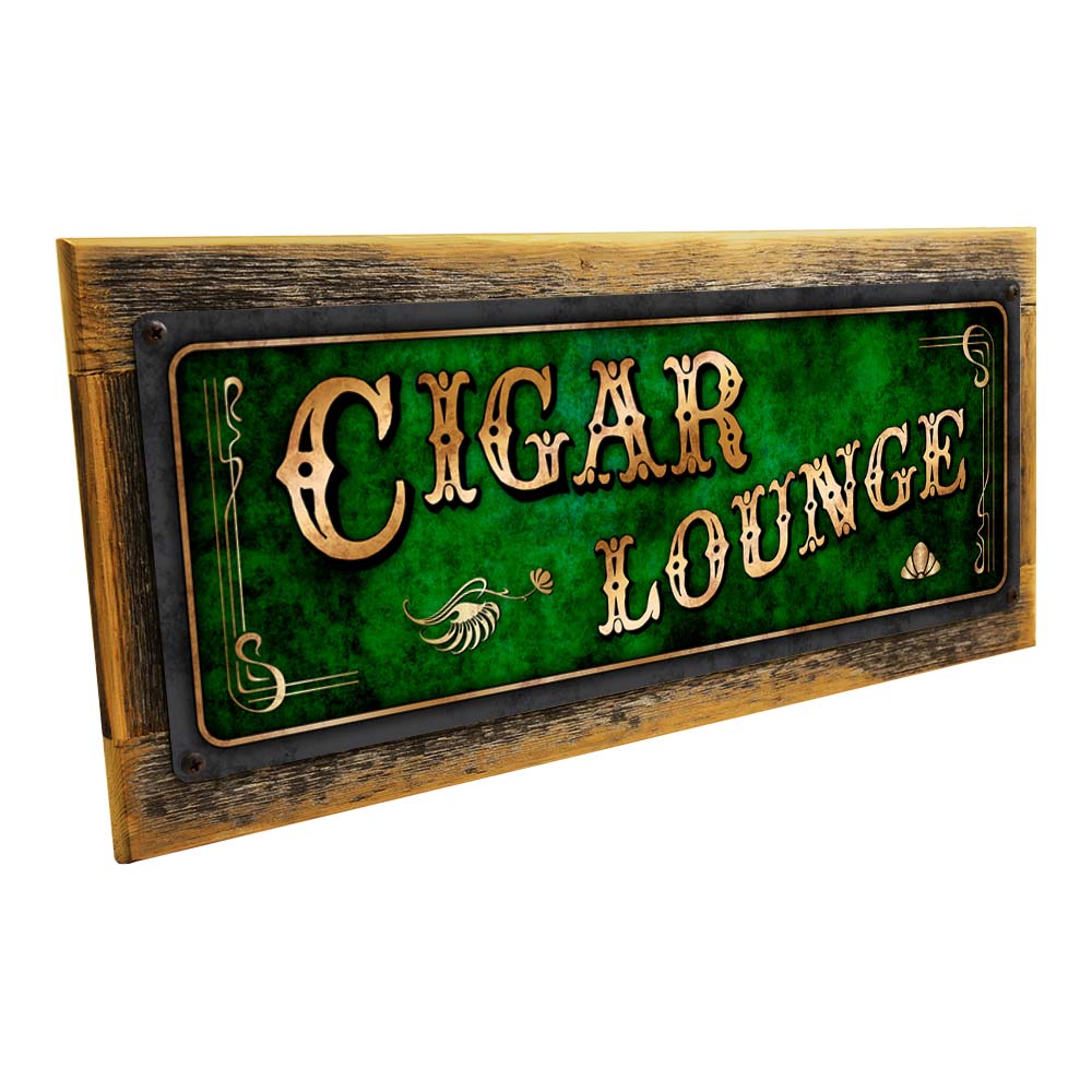 Framed Green Cigar Lounge Metal Sign
