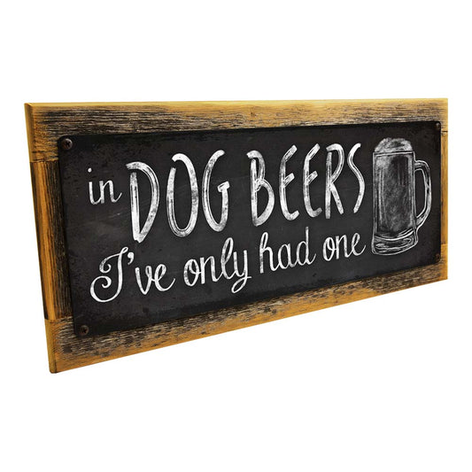 Framed Green Chalk Look Dog Beers Metal Sign