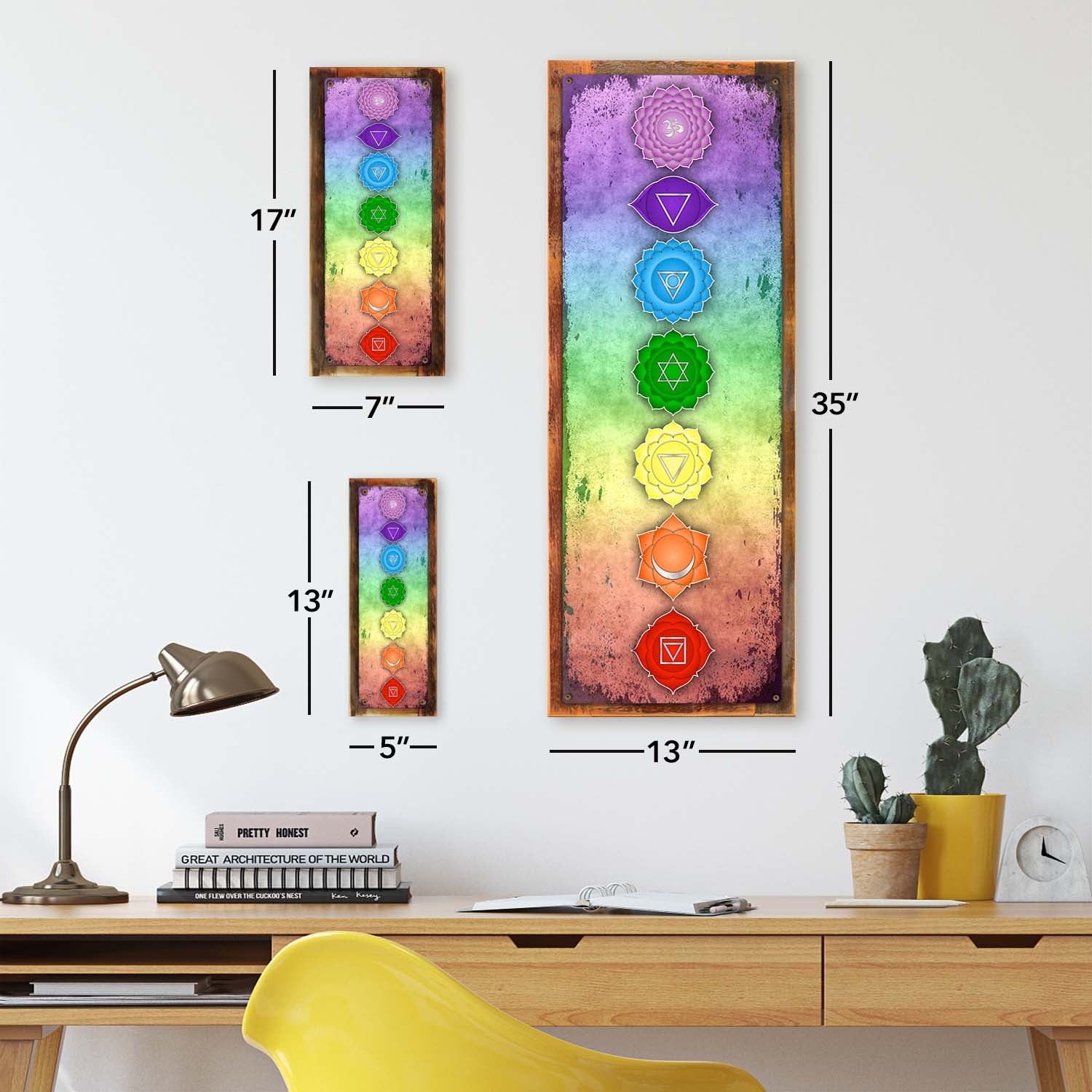 Photo showing relative proportions of different framed product sizes