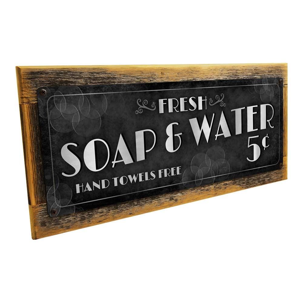 Framed Fresh Soap & Water Metal Sign