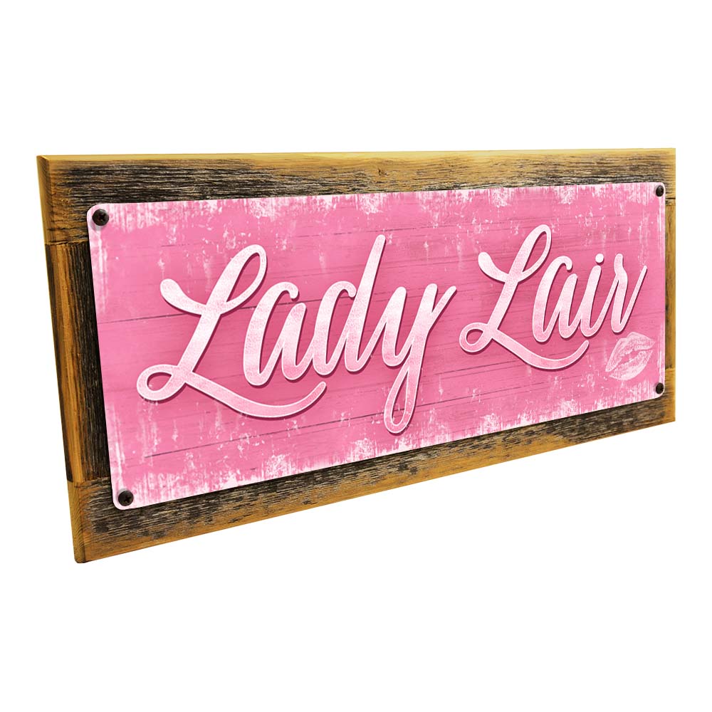 Framed Lady Lair Metal Sign