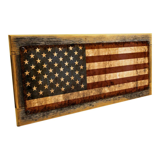 Framed Rustic United States Flag Metal Sign