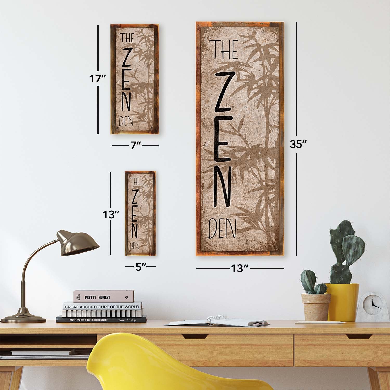 Photo showing relative proportions of different framed product sizes