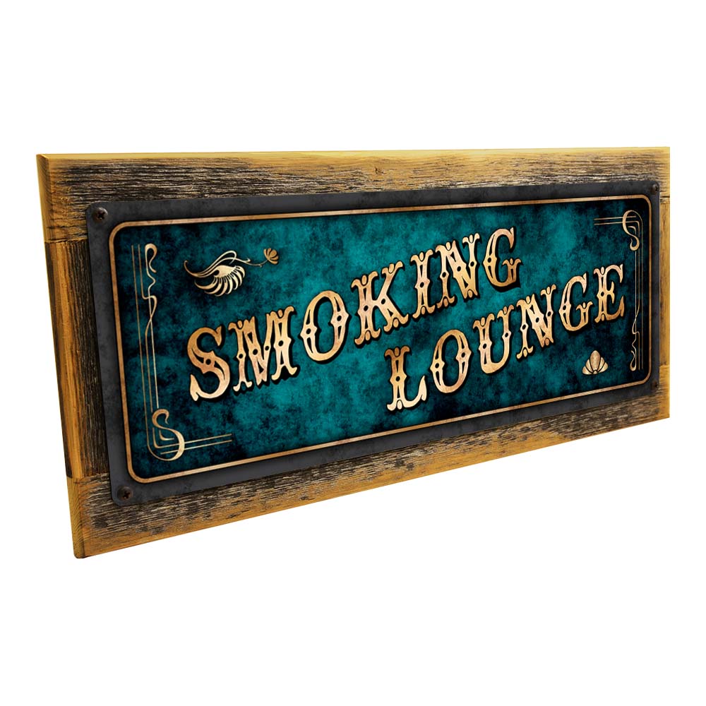 Framed Blue Smoking Lounge Metal Sign