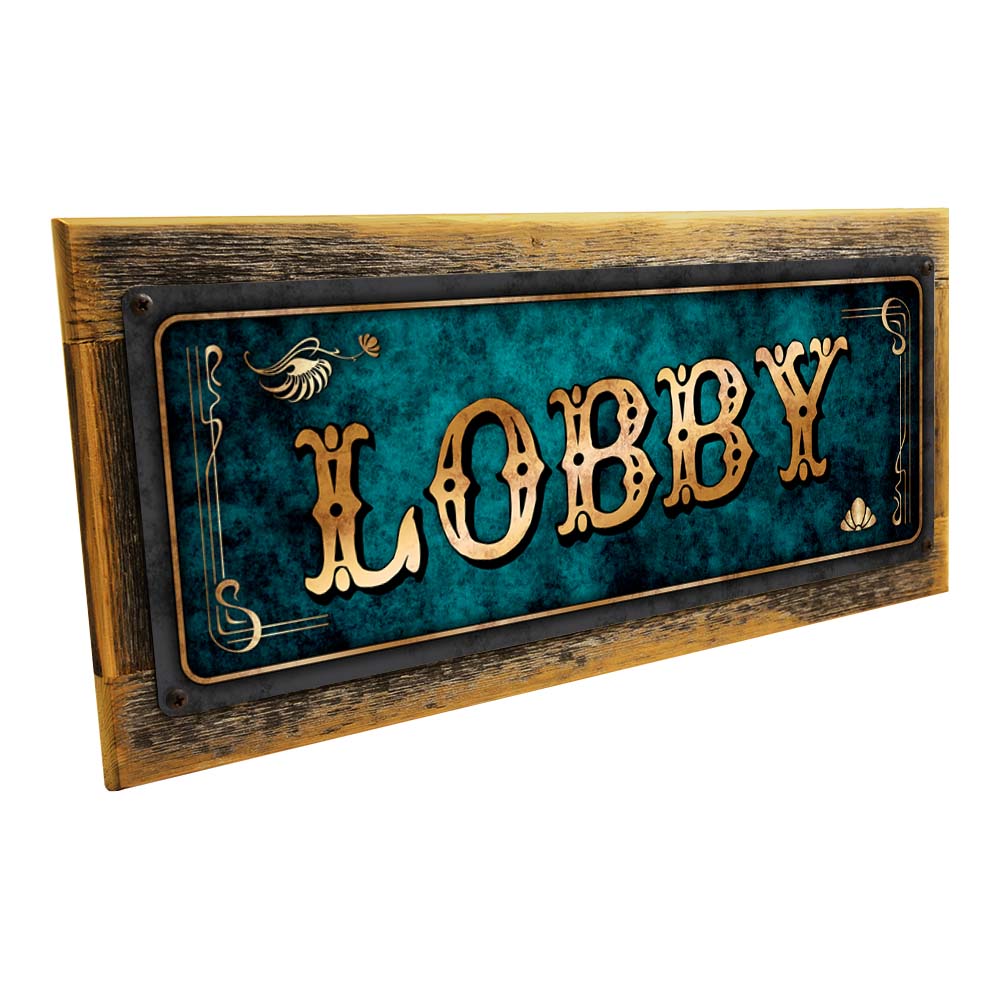 Framed Blue Lobby Metal Sign