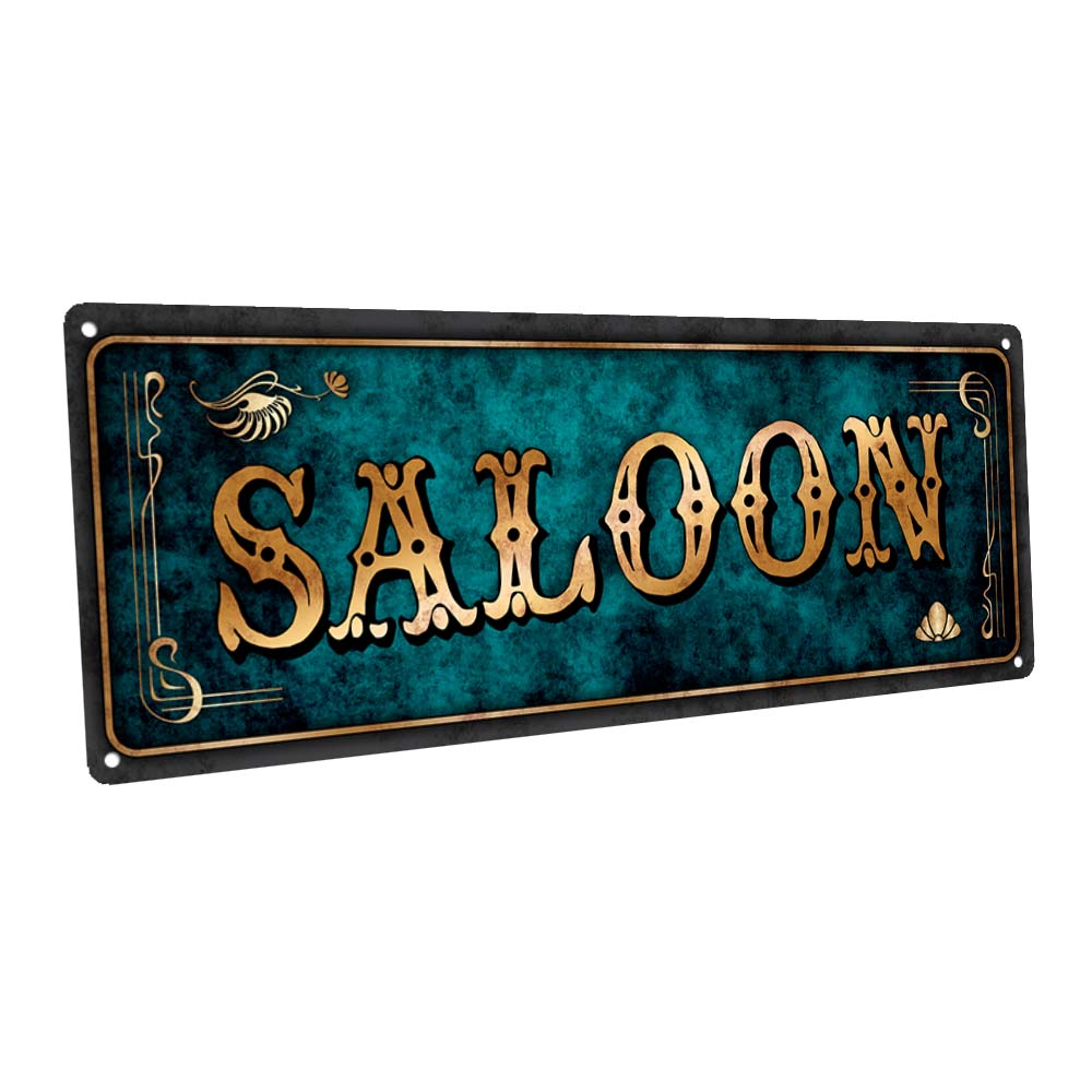 Blue Saloon Metal Sign